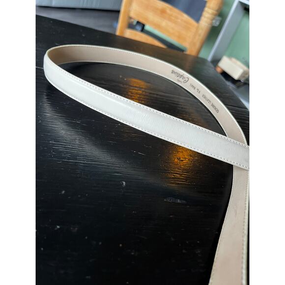 Vintage 80s White and Gold Thin Leather Belt Size XL - Picture 3 of 8
